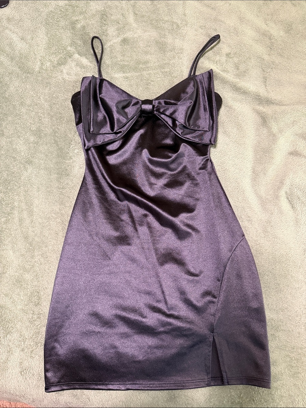 Windsor Black Satin Bow-Front Mini Dress